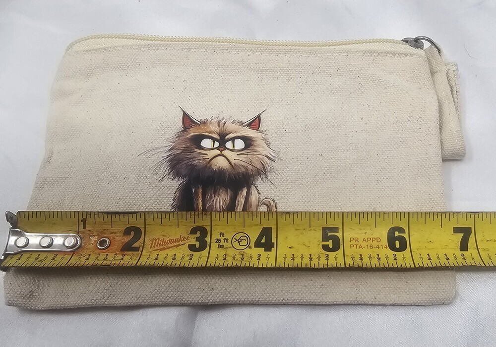 New Grumpy Cat Beige Canvas Zipper Bag Coin Purse Cosmetic Pouch - Picture 5 of 6